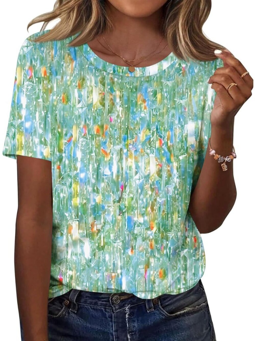 Women's Tops Summer Short Sleeve Crew Neck Shirts Casual Blouses S-3XL